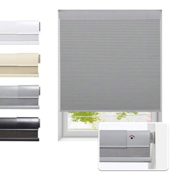 No Drill Cellular Shades For Indoor Windows, Thermal Insulating And Noise Reducing Honeycomb Blinds, Free Stop Cordless Blackout Shades, Grey, 22" W X 64" H