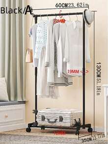 1pc Modern Adjustable Double Rack | Space-Saving Clothes & Shoe Organizer | Portable Floor Standing For Bedroom/Balcony - Black and White - View 9