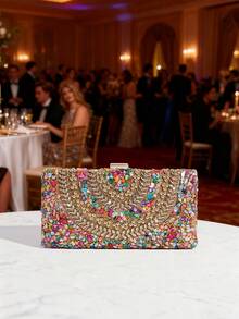 Bolso de mano/clutch de noche artesanal con incrustaciones de brillo y rhinestones, bolsa para fiestas, bolsa de cosméticos, bolso bandolera con correa, bolso de moda - Multicolor - Ver 2
