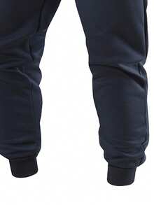 Men's Winter Thermal Lined Long Pants, Drawstring Elastic Waist Zipper Pockets Comfortable Versatile Trousers - Navy Blue - View 5