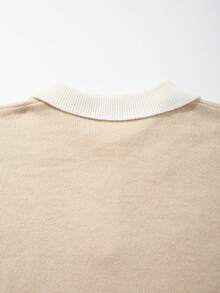 Men's Fashion Casual Vacation Daily Commute Home Wear POLO Collar Button Half Cardigan Long Sleeve Loose Ribbed Pullover Knit Sweater Autumn Winter Style - Khaki - View 10
