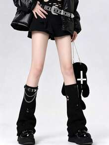 STAR RIVER Leg Warmers|1 Pair/Punk Leg Ring Buckle Wide Leg Sock Cover Cos Black Leg Sleeve, Y2k Subculture JK Over-The-Knee Slouch Leg Warmers Versatile Style - Multicolor - View 5