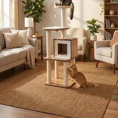 1PC Wabi-Sabi Style Solid Color Pineapple Textured Carpet | Cat Paw Scratch-Resistant & Wear-Resistant Home Living Room Bedroom Whole House Floor Mat, Perfect For Wooden, Japanese, Wabi-Sabi Home Decor, Suitable For Living Room Sofa Area, Bedroom, Entryway, Balcony