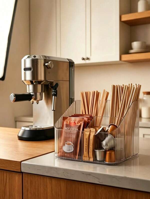 Single-Layer Transparent Acrylic Coffee Capsule Storage Box With 2-In-1 Coffee Powder Dispensing Funnel, Compartment Design, Can Store Coffee Capsules, Cosmetics, Sugar Sticks And Stirring Sticks, Desktop Storage Organizer, Tilted Opening Design, Convenient For Coffee Bar Use, Easy To Clean, Dispensing Funnel With Measuring Spoon, Reusable Anti-Spill Coffee Powder Funnel, Portable, Hand Washable, Coffee Spoon, Solves Coffee Powder Transfer And Powder Spillage Waste During Weighing, Perfect Choice For Coffee Lovers