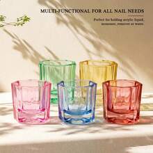 Colored Octagonal Crystal Nail Polish Cup With Lid, A Liquid Container For Cleaning Brushes And Mixing Colors In Nail Art. - Multicolor - View 6
