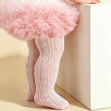 1pc Kids Spring/Summer Thin Heart Pattern Pink Tights, Sweet Cute Delicate Skin-Friendly Hollow Dance Socks, Classic Fashion Breathable Comfortable Soft Durable Base Socks, Suitable For Party/Home Rest/Dance Practice/Daily Matching With Dresses - Pink - View 9