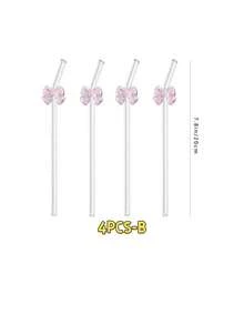 1/2/4/6 Stück gebogene Glasstrohhalme mit roter und rosa Schleifendekoration, geeignet für Bubble Tea, Milchshakes und Sommergetränke, elegante Dekoration für Strand, Hochzeit und Küche, ideales Urlaubsgeschenk für alle saisonalen Anlässe - Übersicht 13