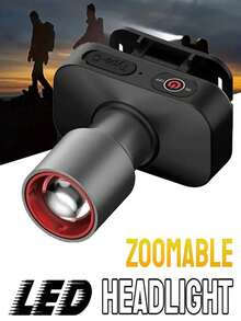 2/1pc Zoomable LED Headlamp With Stepless Dimming, Rechargeable Type-C Headlight With 3 Modes For Outdoor Activities For Outdoor And Indoor Use - 內建電池 - 查看 1