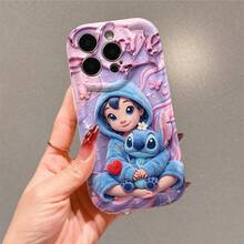 Disney Lilo & Stitch Pajama Phone Case, Plush Style With Heart & Butterfly Print, Shockproof Protective Cover, Compatible With IPhone 17/16/15/14/13/12/11 Pro, Perfect Gift For Fans & Girls - 白色 - 查看 3