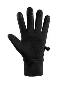 1 Pair Thermal Lined Warm Motorcycle Winter Riding Gloves, Full Finger Touchscreen Compatible, Suitable For Autumn/Winter Riding, Skiing, Outdoor Sports, Spring Gift For Family And Friends - Black Rib - View 3