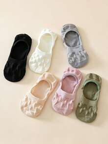 5 Pairs Women's Diamond Pattern Boat Socks, Summer Thin Anti-Slip Short Socks, Low-Cut Invisible Socks, Solid Color Seamless Women's Socks, Hollow Mesh Cotton Socks - Multicolor - View 5
