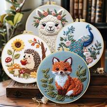 Complete Embroidery Kit 20x20cm/7.9in Cute Animal Patterns: Hedgehog, Fox, Alpaca, Cat And Peacock, Simple Classic Designs, Suitable For Adult Beginners And Animal Lovers, Includes Fabric, Instructions, Embroidery Hoop, Needles And Thread, Perfect Gift, Home/Office Artwork, Relaxing And Soothing - 20X20cm - View 3