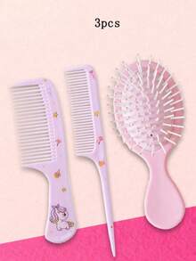 Juego de 3 piezas de cepillos de unicornio, cepillo de cojín con diseño de dibujos animados y peine de dientes finos, mango ergonómico de ABS, cerdas de plástico duradero, regalo ideal para niñas - A - Ver 5