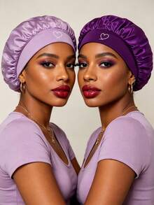 2Pcs Printed Satin Sleep Bonnet,Soft Comfortable Sleeping Bonnet,Elastic Wide-Brim Silky Sleeping Cap For Hair Protection - Multicolor - View 5