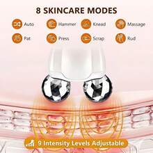 Facial Roller Massager, Double Chin Beauty Roller Tool, 3D Roller Body Massage Tool, Vibrating Beauty Tool, USB Rechargeable, With 8 Care Modes, Automatic Shut-Off Protection, Suitable For Office/Home Use And Travel - White - View 6