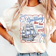Spilling The Tea Since 1773 Sailing Ship Tee, Fourth Of July Patriotic Firework Shirt - White - View 1