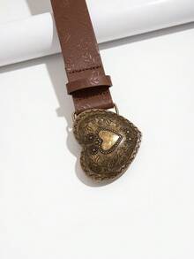 1 pieza Cinturón de cuero de vaquero occidental con unicolor y estampado con hebilla vintage - Marrón - Ver 3
