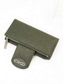 MINGYOU Women's Long Soft Exquisite PU Phone Wallet, Fashionable Clasp Double Zipper Large Capacity Multifunctional Wallet Card Holder, Lightweight Minimalist Clutch Bag Suitable For Holiday Gift - Army Green - View 5