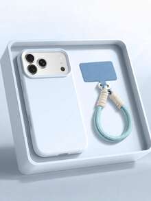 1個裝高級基本款純色糖果色液態矽膠手機殼 + 短掛繩，適用於 iPhone 17 16 15 14 13 12 11 Pro Max Plus Air 柔軟背蓋 - 淺藍色 - 查看 1