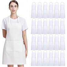 12 Pack Bib Apron,Unisex Black Commercial Apron With 2 Pockets,Unisex Black Plain Aprons With Long Ties,Kitchen Cooking Aprons For Women Men Chef,Painting BBQ Grilling Baking Restaurant,Machine Washable - 白色 - 查看 13
