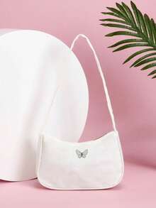 1pc Solid Color Nylon Zipper Butterfly Print Shoulder Underarm Bag. Minimalist And Fashionable, Suitable For Daily Use. Smooth Zipper, High-End Solid Color Matching, Also A Great Gift. - Multicolor - View 4