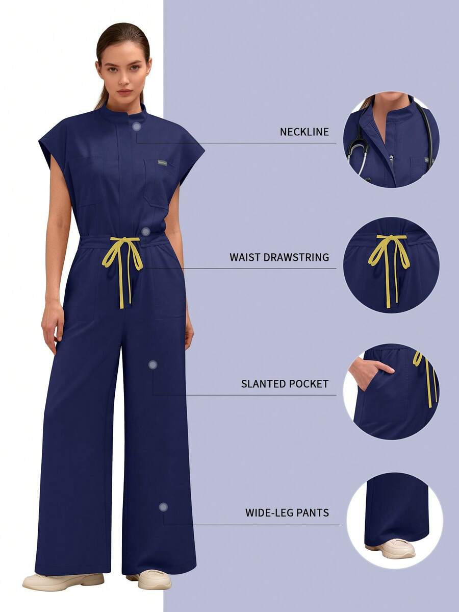 Women's Scrub Top Clinical Workwear Hospital Surgical Scrub Beauty Salon Lab Workwear With Pockets Dental Scrub Nursing One-Piece Scrub New Fall