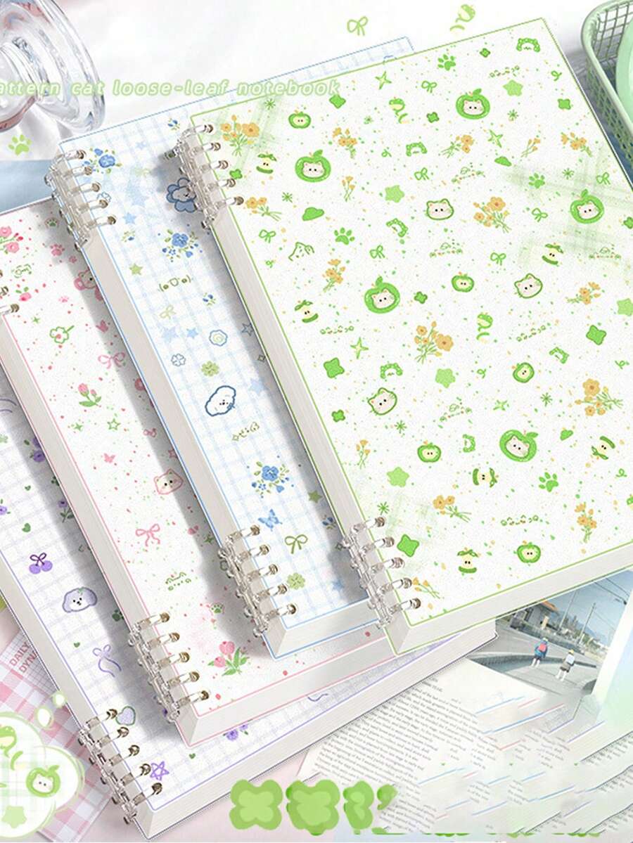 1本 A5 活頁筆記本,花卉花瓣圖案,可愛設計,女孩備忘日記,學生返校必備學習記錄本,實用文具禮品 - 花 - 查看 1
