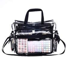 Clear PVC Makeup Bag, Transparent Cosmetic Organizer Tote, Waterproof Travel Toiletry Storage Bag With Removable Shoulder Strap, Front Pockets, Zipper Pouch And Handle For Makeup Brushes Beauty Tools - View 5