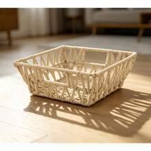 Simple Square PVC Rattan Storage Basket, Beige, Gray, White, Hand-Woven Breathable Structure For Home & Dorm Use, Sundry Organizer, Fruit Container, Desktop Arrangement Bin - Storage Baskets - View 1