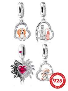 1pc 925 Sterling Silver Eternal Love Pendant Set, Rose Gold Plated Family Pet Angel Wings Cubic Zirconia Pendant, Meaningful Gift For Women With Sensitive Skin - Silver - View 1