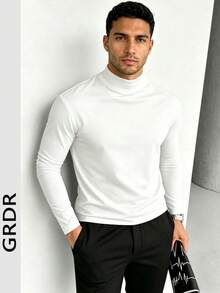 Men's Spring/Autumn Half-Turtleneck Long Sleeve T-Shirt, Suitable For Outdoor Casual Wear - White - View 1