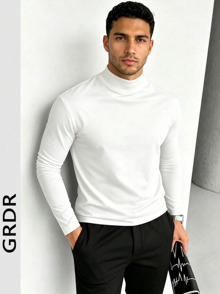Men's Spring/Autumn Half-Turtleneck Long Sleeve T-Shirt, Suitable For Outdoor Casual Wear - White - View 1