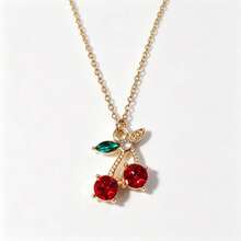 YUZENG Summer Fresh Fruit Necklace Collection, Hypoallergenic Stainless Steel, Cherry/Watermelon/Dragon Fruit Pendants, Versatile Daily Jewelry - Gold - View 8