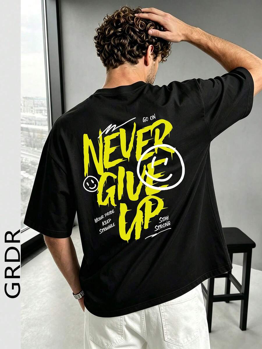 GRDR Men's Fashionable Printed Loose Short Sleeve T-Shirt | Exquisite Design | Summer Essential | Easy To Match, Showcasing Your Style - Black - View 1