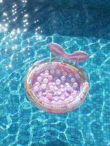 Transparent Pink Mermaid Pool Float Bed With Ball And Glitter, Inflatable Round Water Lounger For Adults, Cute Summer Pool Party Float - Multicolor - View 7