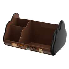 Multi-Compartment Desktop Organizer, Vintage Style Student Pen Holder Stationery Storage Rack, Makeup Divided Storage Basket, Large Capacity Office Desk & Dormitory Miscellaneous Storage Rack, Comes With Decorative Stickers School Supplies - Multicolor - View 9