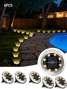 IP65 Waterproof Solar Powered Ground Path Lights, Outdoor Solar Lawn Pathway Lights, Weather-Resistant Decorative Lighting Suitable For Yard, Villa, Garden, Patio, Shed, Party, Picnic And Halloween Holiday Decoration - Silver + Black - View 19