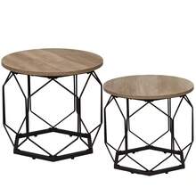 Nordic-Style Coffee Table With Wrought Iron Elements / Simple Round Coffee Table / Round Coffee Table With Removable Tabletop / Stackable Coffee Table / Suitable For Bedrooms And Living Rooms - 卡其色 - 查看 8