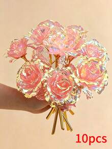Sparkling Eternal Crystal Rose Bouquet 1pc/3pcs/5pcs Set - Realistic Plastic Roses With Exquisite Pink Tint, Perfect Gift For Couples, Suitable For Weddings, Valentine's Day, Anniversaries, Party Holiday Decor, Reusable - Multicolor - View 38