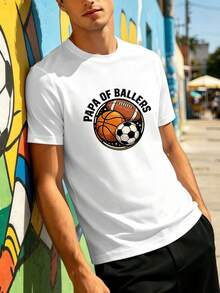 Herren-Sport-T-Shirt ?Papa Of Ballers", 100 % Baumwolle, Rundhalsausschnitt, Bequeme Passform, Auff?Lliger Aufdruck - White - View 1
