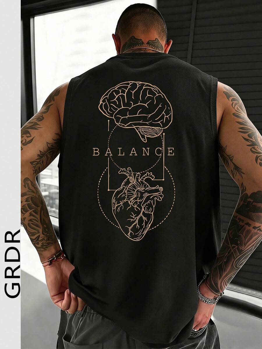 Áo tank top nam cổ tròn in họa tiết GRDR, kiểu dáng thường ngày, thích hợp cho mùa hè. - màu đen - Xem 1