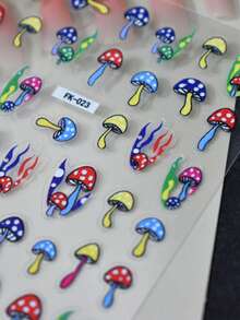1pc Colorful Cartoon Mushroom Nail Stickers, Self-Adhesive Disposable Embossed Nail Art Decor, Ins Style, Suitable For Holiday Party And Daily Manicure - 彩色 - 查看 5