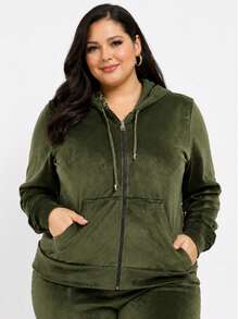 Pietra Plus Size Fleece Set, Autumn/Winter Collection, Women's Fashion, Super Versatile - Army Green - View 2