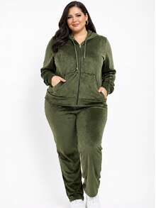 Pietra Plus Size Fleece Set, Autumn/Winter Collection, Women's Fashion, Super Versatile - Army Green - View 3