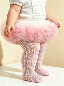 1pc Kids Spring/Summer Thin Heart Pattern Pink Tights, Sweet Cute Delicate Skin-Friendly Hollow Dance Socks, Classic Fashion Breathable Comfortable Soft Durable Base Socks, Suitable For Party/Home Rest/Dance Practice/Daily Matching With Dresses - Pink - View 8