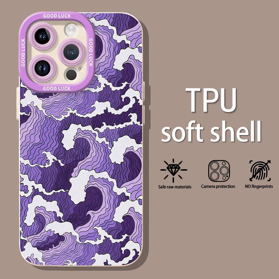 Patrón de nube de onda púrpurafunda de teléfono Fundas compatibles con ,Apple,VIVO,OPPO,,, y Honor.Fabricadas en silicona TPU,ofrecen protección contra golpes y caídas. - Blanco - Ver 1