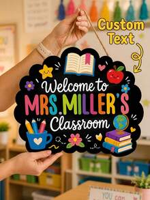 1pc Custom Teacher Cartoon Classroom Door Sign,Personalized Custom Name,Personalized Chibi Teacher Character Wooden Door Hanger,Two Styles Available,Classroom Decor,Teacher Appreciation Back To School Gift For Teachers,Thoughtful Gift For Teachers - Multicolor - View 4