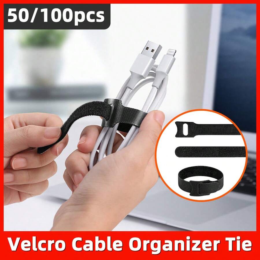 50/100PCS Reusable Nylon Hook And Loop Cable Ties Multipurpose Wire Organizer Strap For Desktop Computer Network Cables Car Wiring Harness Cord Arrangement - View 1