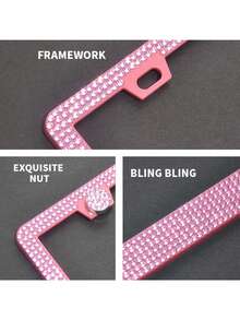 1pc/2pcs Pearlescent Plastic License Plate Frame, Black & Pink, Christmas Gift For Cute Girls - A - View 4