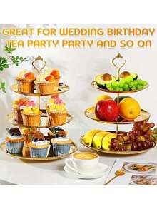 3pcs/4pcs 3-Tier European Style Cake Stand For Home Daily Use (2pcs/3pcs Trays + 1pc Accessory), Multi-Layered Snack And Fruit Tray, Suitable For Tea Break Decoration, Cupcakes, Donuts, Fruits And More - Gold - View 3